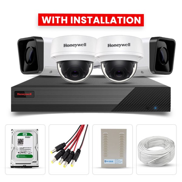 Picture of Honeywell 4 CCTV Cameras Combo (2 Indoor & 2 Outdoor CCTV Camera) + 4CH DVR + HDD + Accessories + Power Supply + 90m Cable